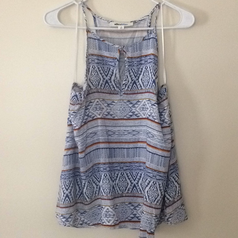 Blue patterned flowing blouse